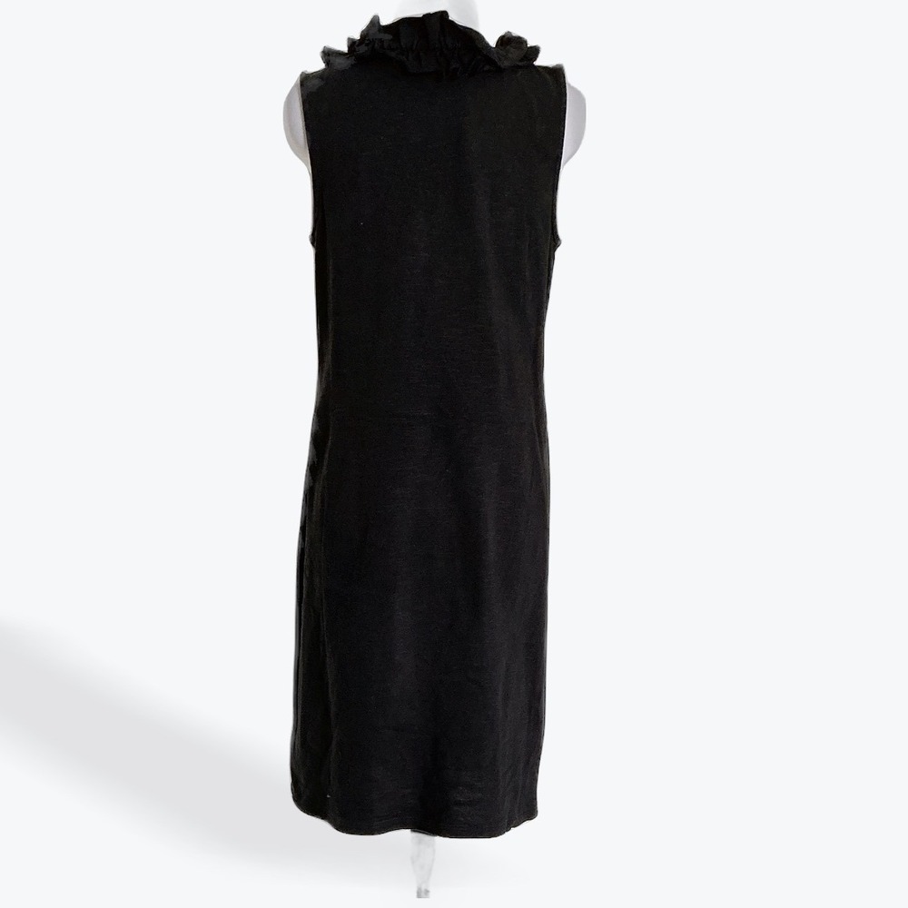 Talbots Petites Black Ruffle Neck Sleeveless Knit Shift Dress SP 100% Cotton - Picture 6 of 13